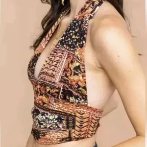 NWT Free People Heather Halter Cropped Viscose M Boho Summer Retro Chic thumbnail 4