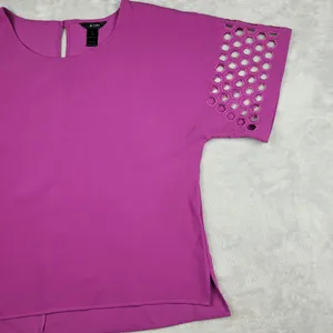 Ali Miles Women's Top Blouse Purple Short Sleeve Plus Size 1X thumbnail 9