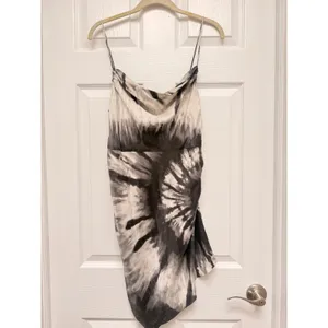 Retrofete Auris 100% Silk Tie Dye Asymmetrical Mini Dress Black White Large thumbnail 2