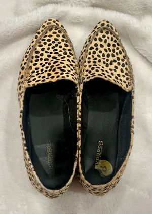 Express Cowhide Leopard-Print Pointed Toe Flats thumbnail 1