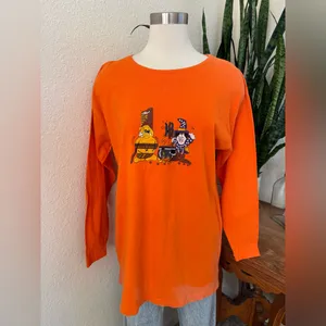 Vintage Halloween Long Sleeve Shirt Orange Graphic 90s witch ghost fall medium‎ thumbnail 10