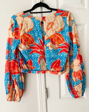 Anthropologie x Farm Rio Puff-Sleeve Bubble Blouse, Size S thumbnail 11
