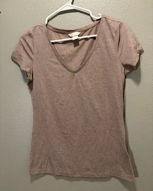 HM Basic Womens V-Neck T-Shirt Heather Taupe Brown Short Sleeve Tee Size M thumbnail 1
