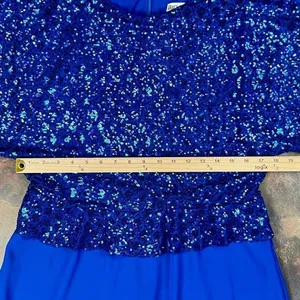 Grace Karin Royal Blue Dress Sequin Top Batwing Sleeves Solid Skirt Large thumbnail 3