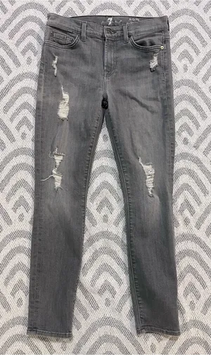 7 FOR ALL MANKIND Women’s Ankle Skinny Gray Distressed Denim Jeans 28 7FAMK thumbnail 1