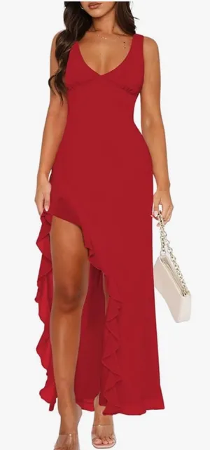 Red maxi dress with slit  thumbnail 1