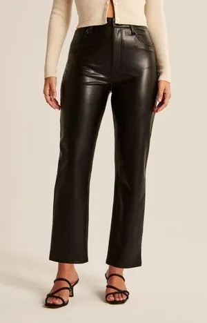Abercrombie & Fitch Curve Love Vegan Leather Ankle Straight Pant thumbnail 1