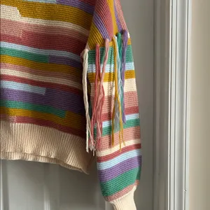 Multicolor Striped Fringe Crewneck Sweater - Women thumbnail 3
