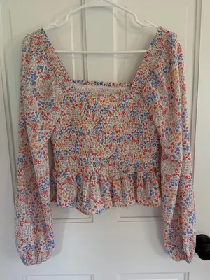 Japna Floral Smocked Peplum Puff Sleeve Blouse Medium Cottagecore thumbnail 3