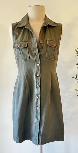 Newport News Y2K Sleeveless Utility Shirt Dress - Olive Green thumbnail 1