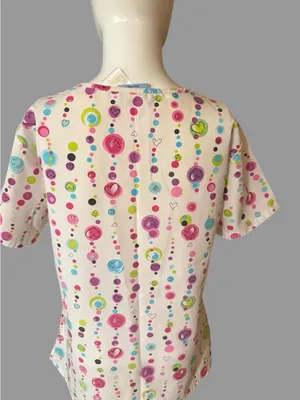 SB Scrubs White V-Neck Short Sleeve Top with Pink, Blue & Green Dot Print thumbnail 5