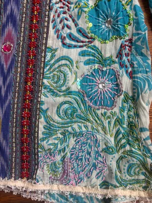 Handmade Beaded Capris Blue Size M thumbnail 2