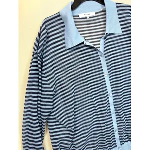 Frame Collared blue Striped Cardigan Medium thumbnail 3