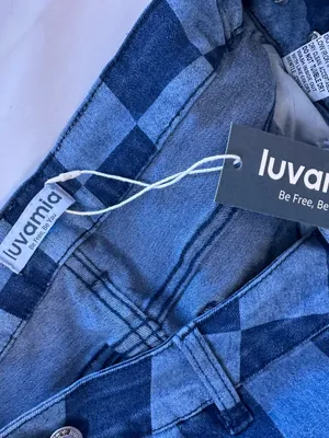 Women’s Blue Checkered Wide-Leg Jeans thumbnail 2