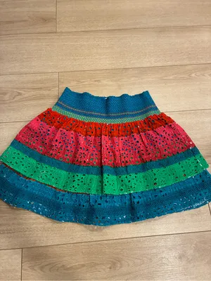 Alice + Olivia Women’s Bethie Smocked stirred Mini Skirt Blue Green Pink Size 10 thumbnail 2