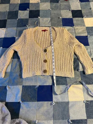 San Francisco Cropped Ribbed Cardigan XL Cream Button Front Flare Sleeve thumbnail 4