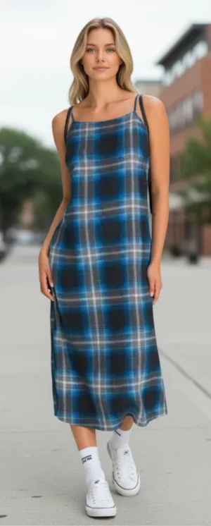 NWT Vans camden check slip dress in blue XS thumbnail 1
