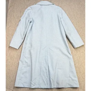 Vintage London Fog Trench Coat Womens 16 Reg Blue Gingham Retro Mod Academic 70s thumbnail 2