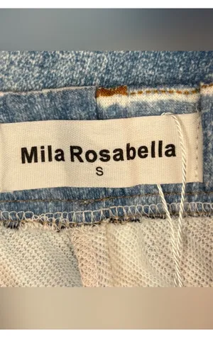 Mila Rosabella Trompe L'oeil Denim Print Sweatpants Wide Leg Pants Size Small thumbnail 5