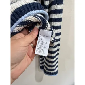 American Eagle Striped Knit Sweater Navy White Light Blue Trim Women Small thumbnail 5