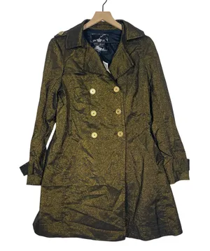 Wet Seal‎ Vintage Y2K NWT Trench Coat Size Large Gold Metallic Double Breasted thumbnail 1
