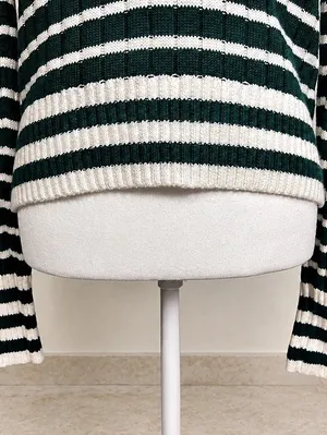 Madewell V-Neck Striped Sweater Striped V-Neck Cotton Cashmere Sweater in Green thumbnail 7