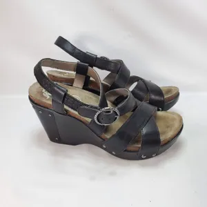 Dansko‎ Wedge Sandals Women 36 Black Leather Strappy Studded Comfort 1907020200 thumbnail 3