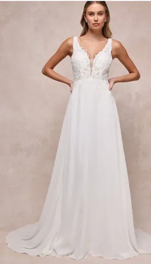 Lulus Forever Promised White Chiffon Embroidered Sequin Maxi Dress Size Medium thumbnail 1