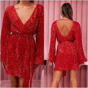 HELLO MOLLY Static Memory Sequin Dress In Red thumbnail 1