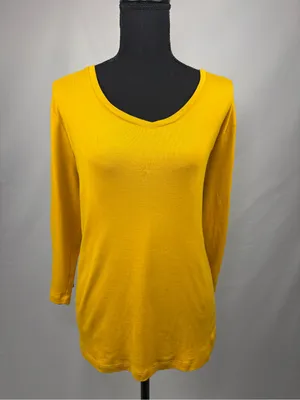 Scoop Neck Long Sleeve Top Mustard Yellow thumbnail 3
