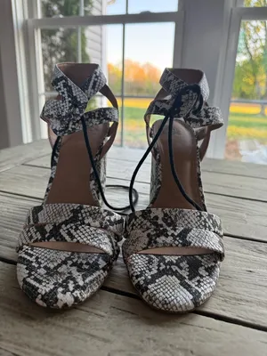 Gianni Bini snakeskin sandals featuring a block heel and ankle strap thumbnail 3