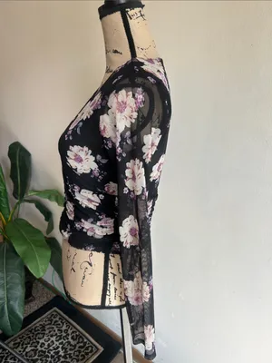 Rebellious Dreamer Ruched Floral Black Top Size Medium thumbnail 5
