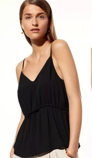 Aritzia Babaton Warren Camisole Black Chiffon Cinched‎ Tie Waist Size XXS thumbnail 1