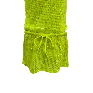 Lovers + Friends Erin Sequin Crop Top Mini Skirt Set Lime Green NWT Size Small thumbnail 5