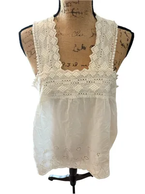 American Eagle Outfitters Eyelet Tank Top Women's Size XL White thumbnail 2