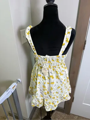 NWT Sim & Sam‎ Yellow White Linen Blend Floral Mini Dress Keyhole Sun Dress S thumbnail 8