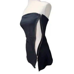 Maeve x Anthropologie Asymmetrical Zipper Tube Top Black/Noir Size Large thumbnail 5