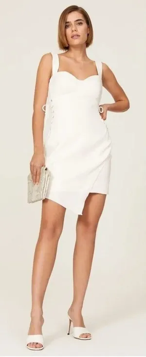 Sexy lace up sz 2 Nicholas white Christina side tie asymmetrical mini dress thumbnail 1