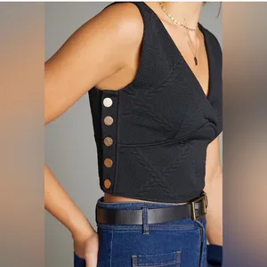 Maeve Anthropologie Button Side Cropped Top Vest Pecan Brown Size XS thumbnail 12