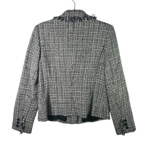 Apostrophe Wool Blend Tweed Blazer Jacket‎ Black White Fringe Trim Size 8 Office thumbnail 2