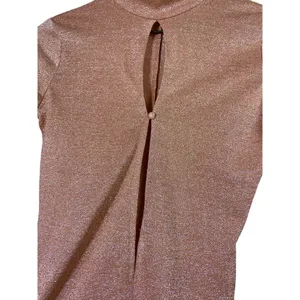 House of CB Bodysuit Sz S Concha Pink Metallic Keyhole Mock Neck‎ Long Sleeve thumbnail 4
