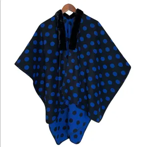 NWOT LOFT Sweater Poncho Cardigan Polka Dot With Faux Fur Trim Marino Wool thumbnail 5