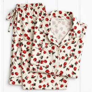 J Crew Soft Shine Pajama Set Womens M Blurry Cherry Print Viscose 2 Piece thumbnail 1