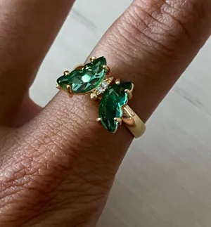 NWOT altar d’state green butterfly rhinestone gold ring thumbnail 3