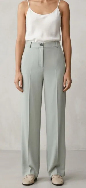 Pull&Bear Wide-Leg Trousers in Light Sage Size 0 thumbnail 1