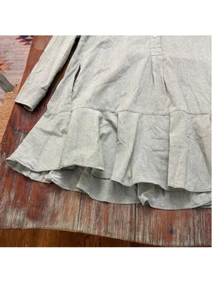 Tuckernuck Sage Green Linen Look 100% Cotton Drop Waist Ruffle Hem Shirt Dress S thumbnail 4