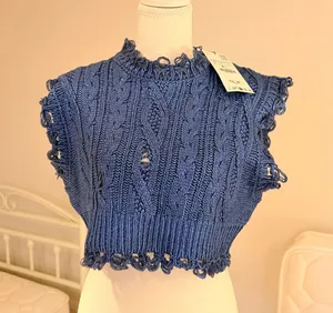 Zara Sparkly Blue Knit Crop Top thumbnail 1