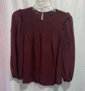 Ann Taylor Women’s Burgundy Flowy Balloon Sleeve Blouse Size XS thumbnail 1