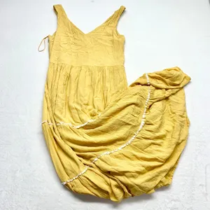 Joie Embroidered Tiered Maxi Dress‎ Womens Size 2 Yellow Boho Summer Rayon Gauze thumbnail 11