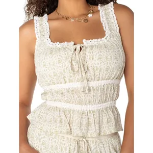 Celebrity Pink x Bridgerton Floral‎ Smocked Peplum Tank Top Cream Green XXL thumbnail 2